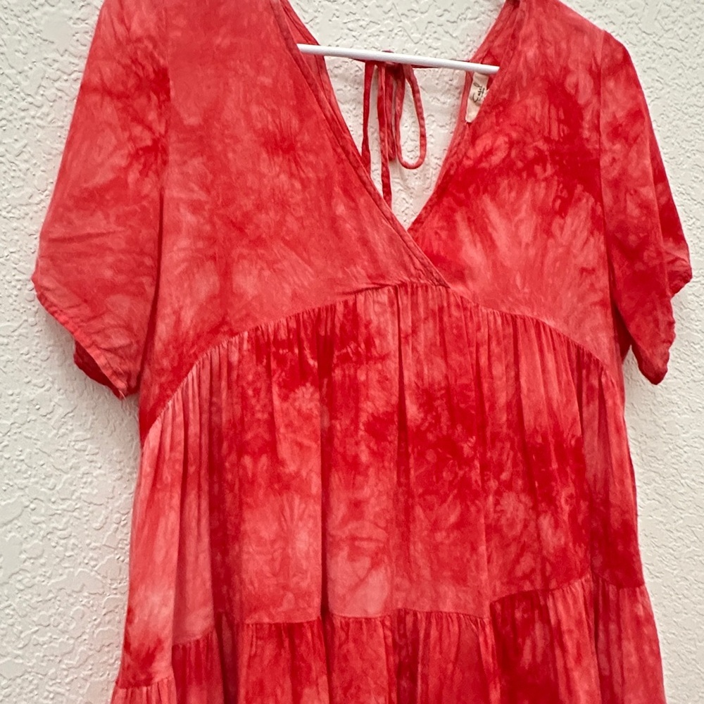 Anthropologie Women’s Easel Red Tie-Dye V-Neck Dress Size S - Picture 3 of 10